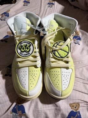 Jordan 1 Women Yellow and White High-Top Sneakers